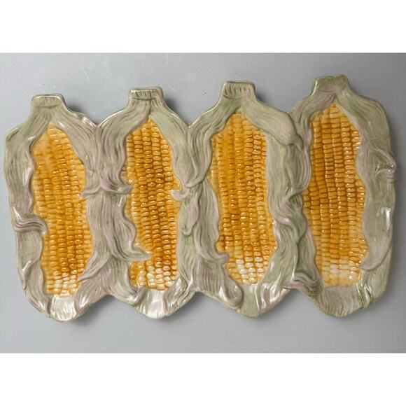 ND Exclusive Corn on the Cob Serving Platter Majolica MCM Farmhouse Summer VNTG - Picture 1 of 11